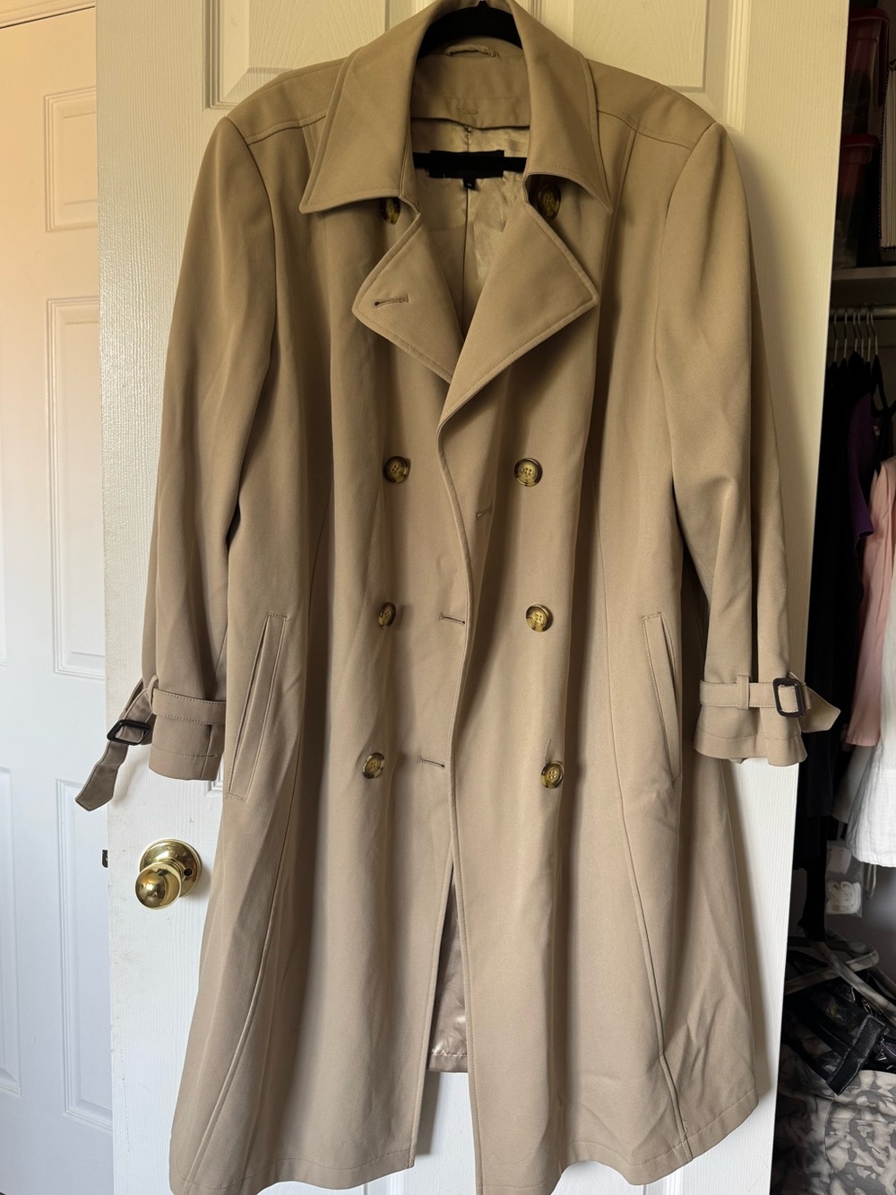 Jones New York Tan Double-Breasted Trench Coat